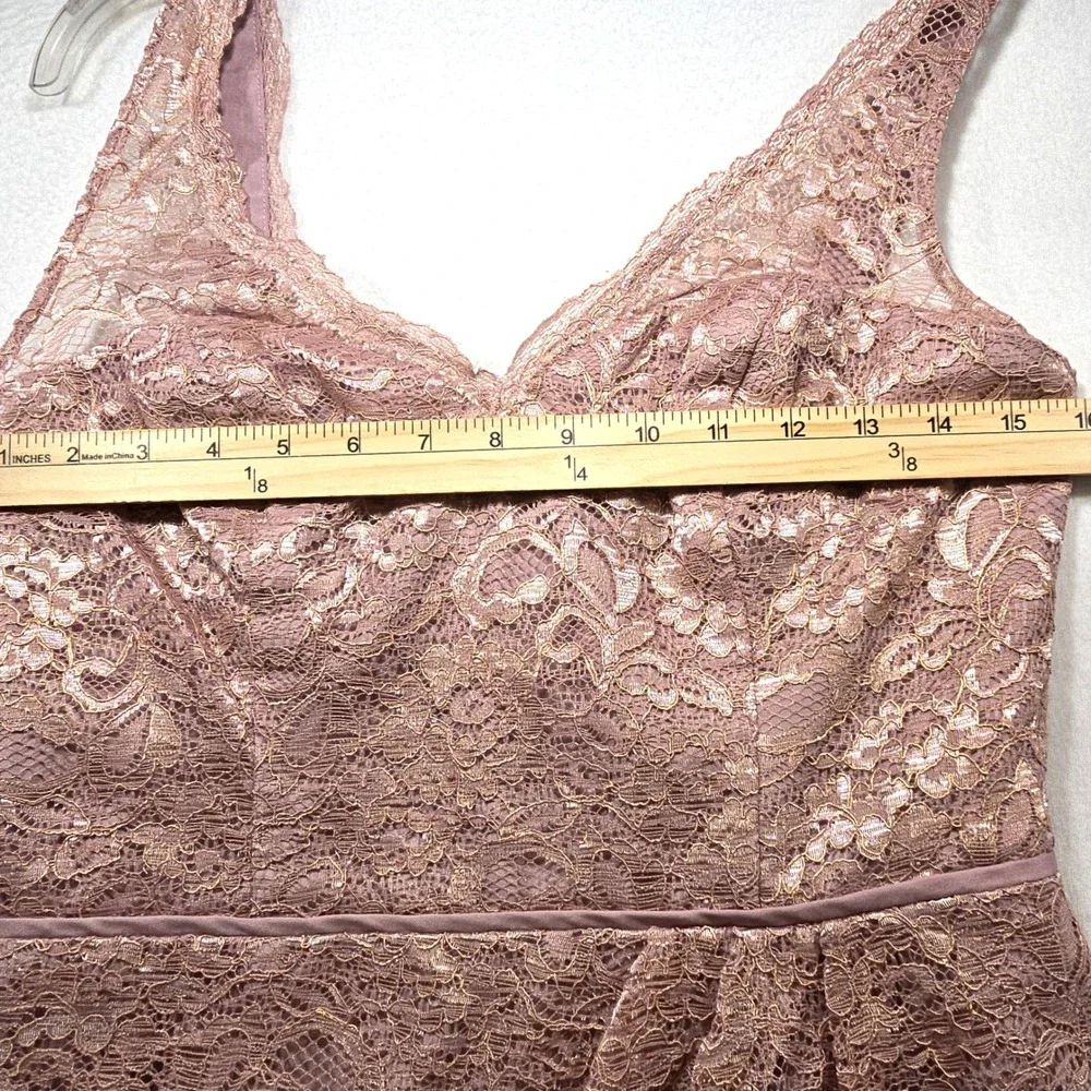 Davids Bridal Mauve Pink Metallic Floral Lace Cocktail Sheath Dress Womens 8